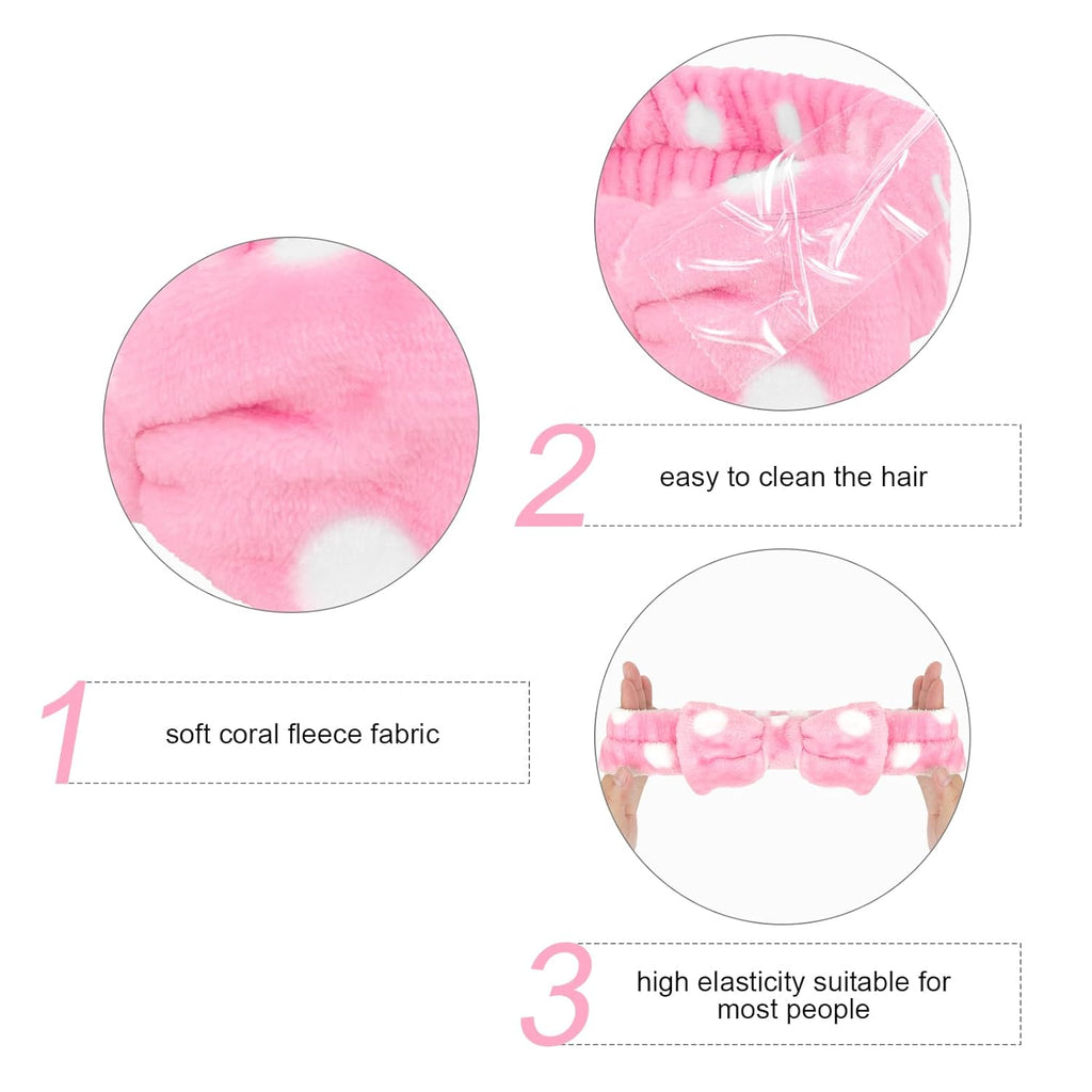 Semato Bachelorette Party Favor Set - Bride & Bridesmaid Spa Headbands with Cute Bows (1 Bride + 7 Pink Dot)