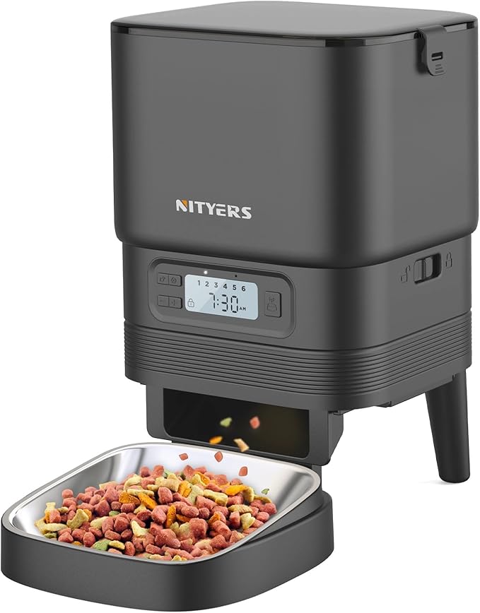 Automatic Cat Feeder - Nityers 4L Timed Cat Dry Food Dispenser with Stainless Steel Bowl,1-6 Meals Per Day, Programmable Portion Size, Detachable Washable, Auto Pet Feeder for Cats and Small Dogs-PawvioPets