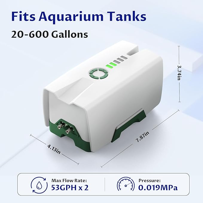Ghosthorn Quiet AC/DC Aquarium Air Pump 12000mAh Battery Powered Aquarium Bubbler with 87 Hours Battery Life 2-Outlet Rechargeable Bait Aerator Adjustable Oxygen Pump, Power Outages and Emergency-PawvioPets