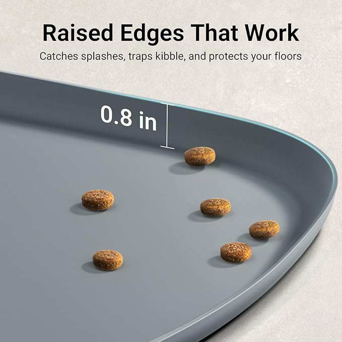 DownyPaws Dog Food Mats for Floors Waterproof, BPA Free Silcone Dog Bowl Mat, Non-Slip Pet Feeding Mat with High Raised Edge, Cat Placemat for Messy Drinkers, 24"×17", Light Gray-PawvioPets