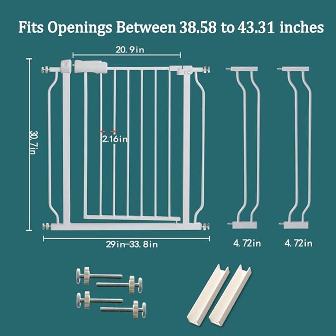 ALLAIBB Extra Wide Pressure Mounted Baby Gate Walk Through Child Kids Safety Toddler Tension White Long Large Pet Dog Gates with Extension for doorways Kitchen (38.58-43.31"/98-110cm)-PawvioPets