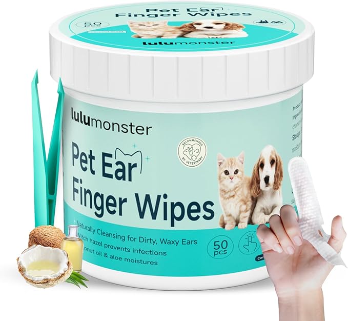 Ear Cleaner Finger Wipes for Dog & Cat [Finger Casing Design][Pet Ear Wipes with Tweezers] for Controlling Ear Infections and Ear Odor Reduce ear wax buildup Natural Ingredients Dog Ear Wipes-PawvioPets