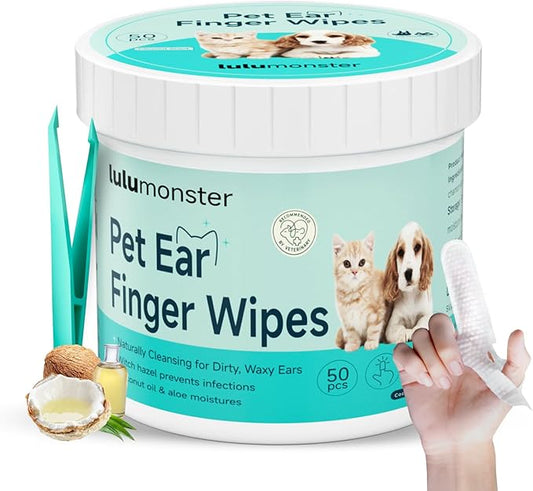 Ear Cleaner Finger Wipes for Dog & Cat [Finger Casing Design][Pet Ear Wipes with Tweezers] for Controlling Ear Infections and Ear Odor Reduce ear wax buildup Natural Ingredients Dog Ear Wipes-PawvioPets