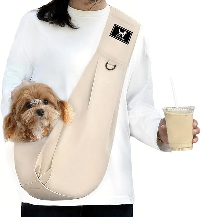 Dog & Cat Carrier Sling, Adjustable Soft Padded Shoulder Puppy Carrier, Hands-Free Dog Carrier Bag with Double Safety Buckles Premium Material for Outdoor Travel (Apricot, L)-PawvioPets