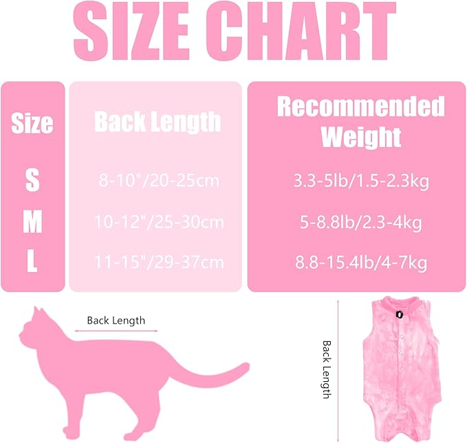 Cat Recovery Suit for Male and Female Surgical Post Surgery Soft Cone Onesie Tie Dye Cats Shirt Clothes Neuter Licking Protective Diapers Outfit Cover Kitten Spay Collar Alternative(Pink, M)-PawvioPets