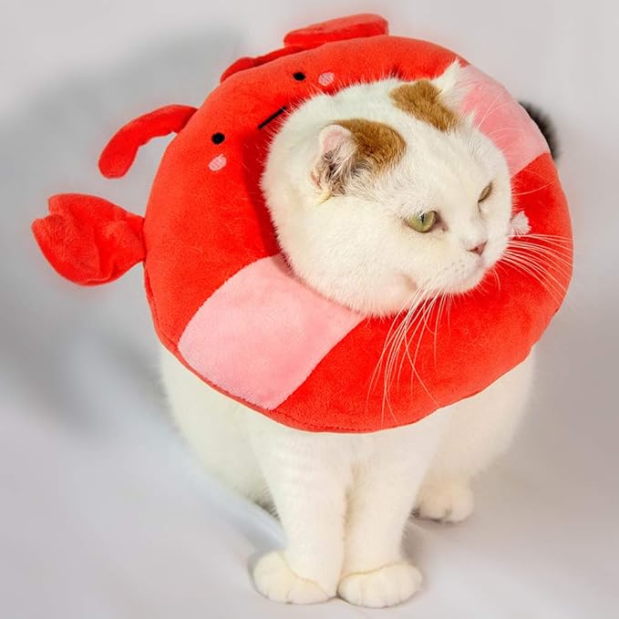 Adjustable Cat Recovery Collar Soft,Cute Pet E-Collar Neck Cone After Surgery Wound Healing Protective Cone Fit for Kitties, Small Dogs(ELC05-lobster-s)-PawvioPets