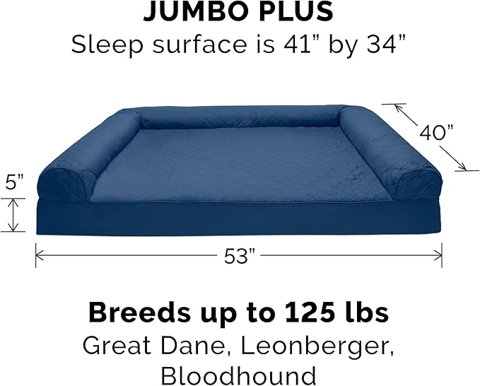 Furhaven Cooling Gel Dog Bed for Large Dogs w/ Removable Bolsters & Washable Cover, For Dogs Up to 125 lbs - Quilted Sofa - Navy (Blue), Jumbo Plus/XXL-PawvioPets