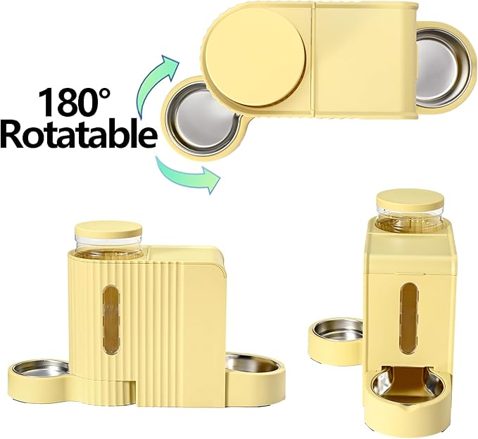 Automatic Cat Food Feeder and Water Dispenser,2 in 1 Gravity Cat Feeder and Water Dispenser with Stainless Steel Bowl,2 Pack Large Capacity Self Feeding for Small Medium Pets Puppy Kitten-PawvioPets