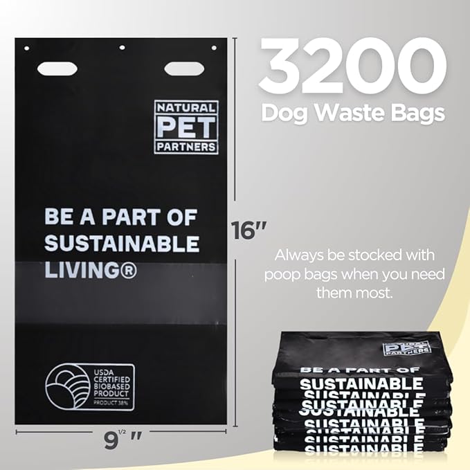 Commercial Pull-Strap Header Dog Poop Bags, 38% USDA Certified Plant-Based, Leak-Proof and Tear Resistant, For Parks, Apartments, and Public Pet Waste Stations, (3,200 Count)-PawvioPets