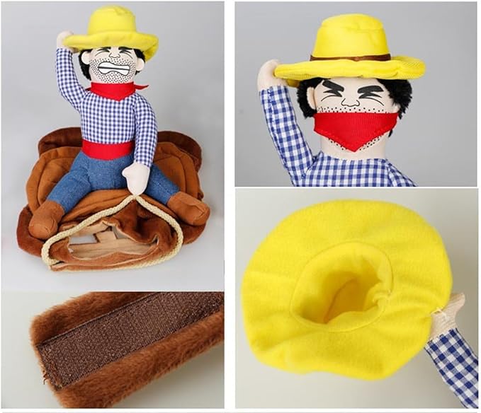 Deluxe Cowboy Rider Pet Costume - Funny Dog Halloween Outfit with Doll and Hat, Adjustable Knight Style Costume for Labs, German Shepherds, and Golden Retrievers, and More (S)-PawvioPets