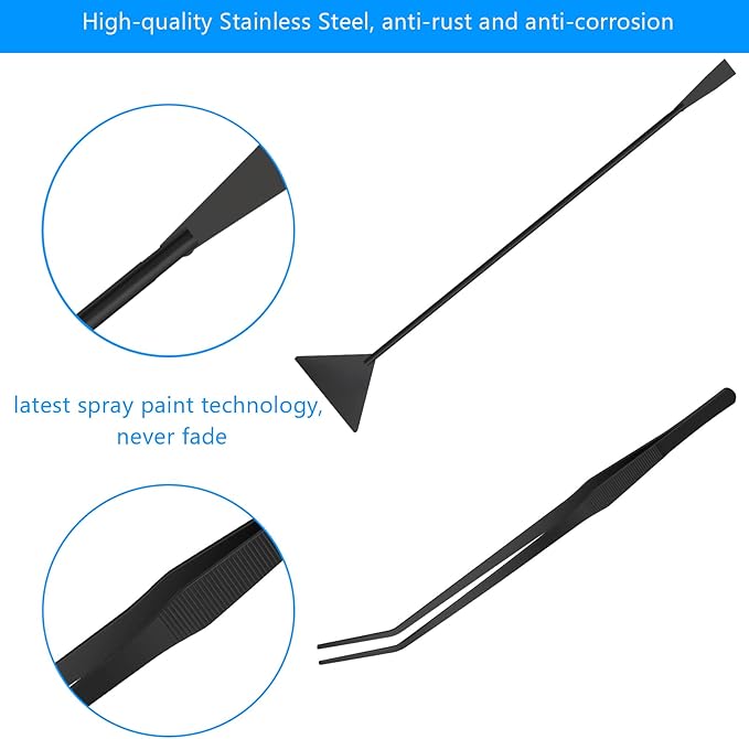 Aquarium Aquascape Tools Kit 15in, 4 in 1 Anti-Rust Aquatic Plant Aquascaping Tool Stainless Steel Tweezer Scissor Spatula for Aquarium Tank Clean Fish Tank Aquascape Accessories Set (black)-PawvioPets