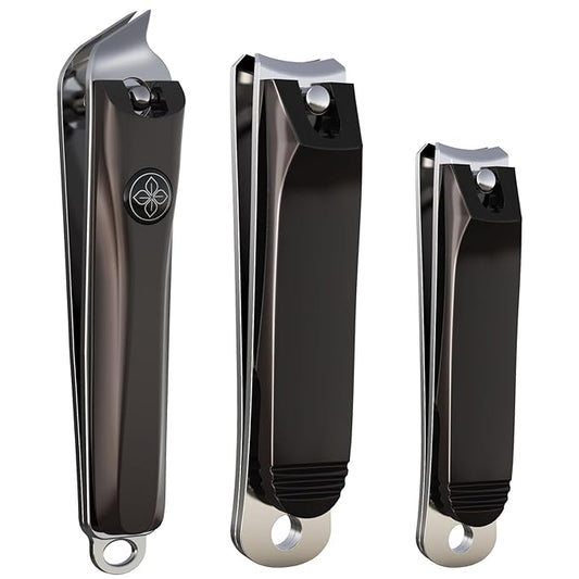GLAMFIELDS 3pcs Nail Clippers Set, Black Stainless Steel Slanted Edge Nail Clipper & Fingernail & Thick Toenail Trimmer for Men and Women-PawvioPets
