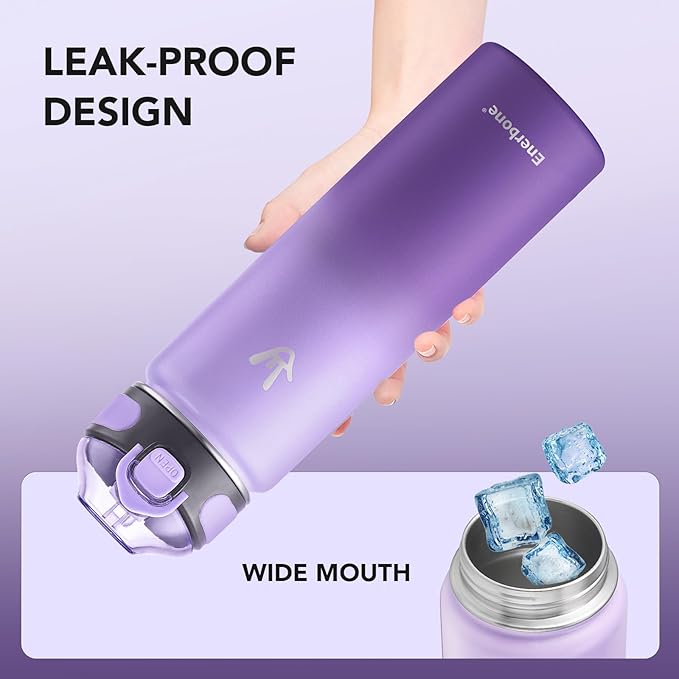 Enerbone 24 oz Insulated Water Bottle, Stainless Steel Bottle with Carrying Strap, Double-Wall Vacuum Insulation Design, Leakproof Sports Bottle with Straw, Keep Drinks Cold or Hot for Hours-PawvioPets