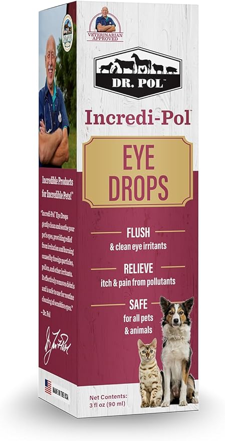 Dr. Pol Incredi-Pol Eye Drops for Dogs, Cats, and All Animals - Dog Eye Drops to Flush and Clean Away Eye Irritants - Gentle Care and Soothing Relief for Eye Discomfort - 3 Fluid Ounces-PawvioPets