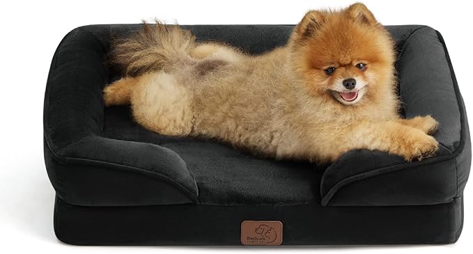 Bedsure Orthopedic Dog Beds for Small Dogs - Washable Small Dog Cat Bed Waterproof, Comfort Pet Couch Sofa with Washable Removable Cover, Pets Bed with Nonskid Bottom, Black, 24"-PawvioPets