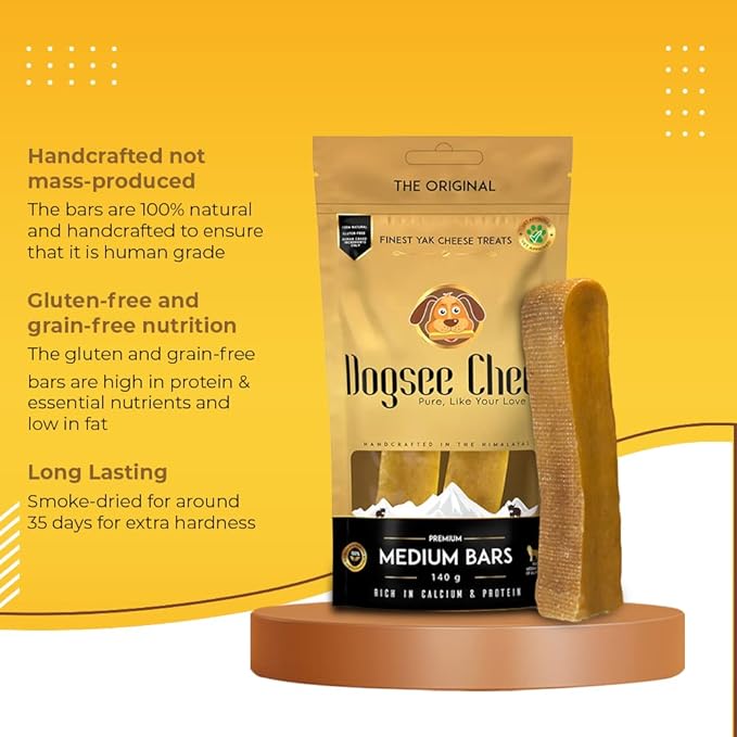 Dogsee Original Himalayan Yak Chews for Dogs (Medium - 2 Bars) | 100% Natural | Dog Treats Healthy | No Grain, No Gluten | for Teeth Cleaning-PawvioPets