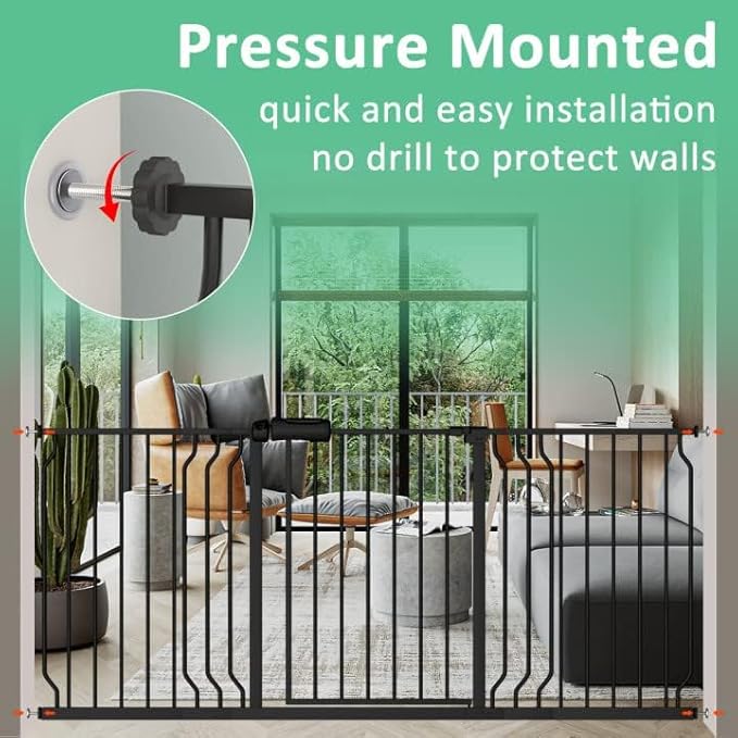 ALLAIBB Extra Wide Pressure Mounted Baby Gate Walk Through Child Kids Safety Toddler Tension Black Long Large Pet Dog Gates with Extension for doorways Kitchen (62.20-71.26"/158-181cm, Black)-PawvioPets