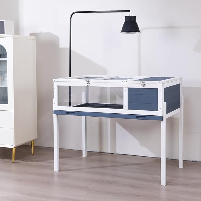 BIRASIL Wood Tortoise House, Indoor Turtle Habitat Reptile Cage, Tortoises Enclosure for Small Animals Lizards Hamster-PawvioPets