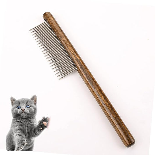 Dog Cat Comb with Solid Wood Handle Stainless Steel Teeth, Professional Pet Grooming Supplies Accessories Perfect for Honghair Hairy Pets-PawvioPets