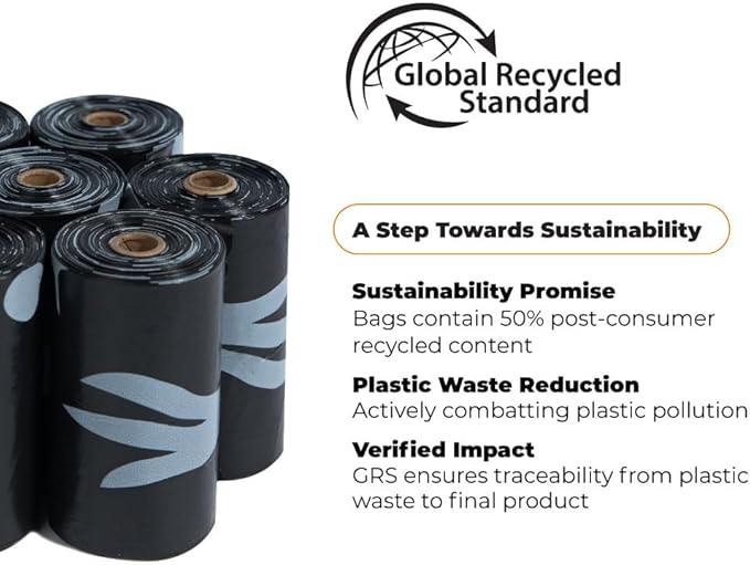 Best Pet Supplies Poop Bags for Dogs, 50% Post-Consumer Recycled Content dog waste bags on rolls, fits all poop bag holders for leashes - Black, 600 Count, Unscented-PawvioPets