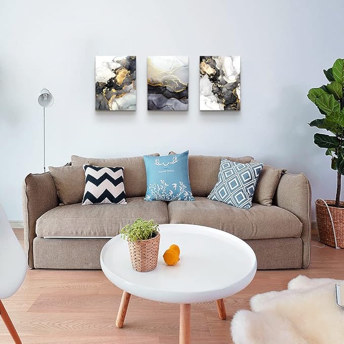 AHUASJART Abstract Canvas Wall Art For Living Room Boho Decor Bedroom Fashion Decors Office Ink Paintings 3 Pcs Framed Pictures Artwork Bathroom Home 16x24''-PawvioPets