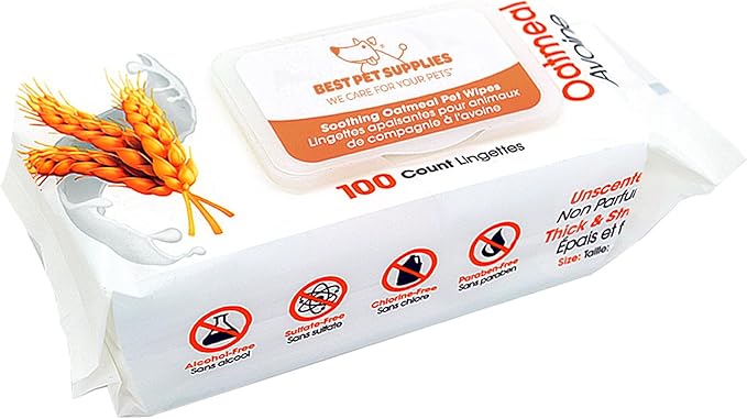 Best Pet Supplies Pet Wipes for Dogs - Dog Wipes Cleaning Deodorizing, or Coats, Ears, Paws - Soothing Oatmeal, 100 Count-PawvioPets