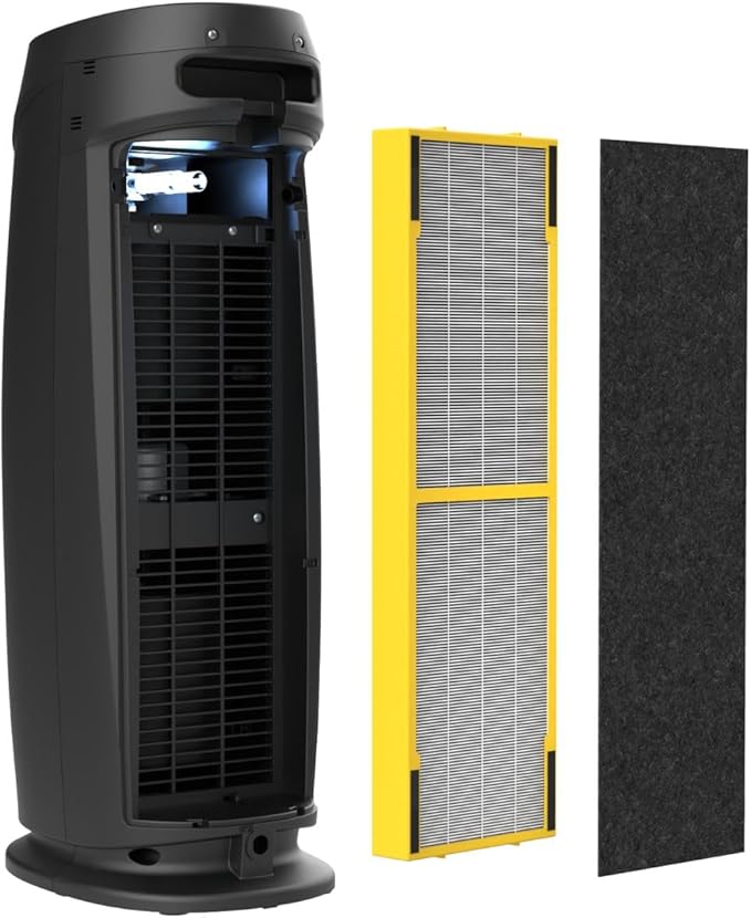 GermGuardian HEPA Air Purifier for Home, Large Rooms Up To 743 Sq. Ft. with HEPA PURE Air Filter, Air Quality Monitor & UV-C Light, AC4880B, 22" Tower, Black-PawvioPets