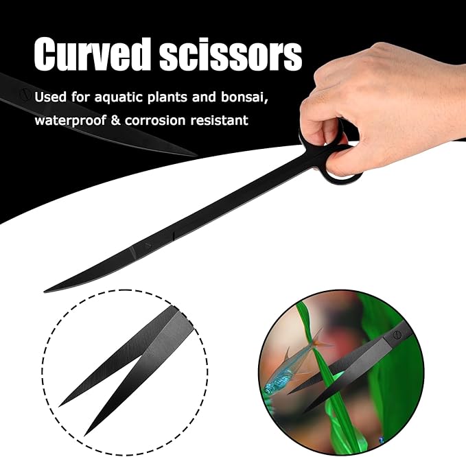 Aquarium Aquascaping Tool Stainless Steel Aquascape Tools Kit 4 in 1 Anti-Rust Fish Tank Starter Kit with Tweezers Scissors Spatula for Aquarium Plants (Black)-PawvioPets