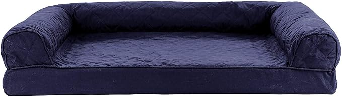 Furhaven Cooling Gel Dog Bed for Large/Medium Dogs w/ Removable Bolsters & Washable Cover, For Dogs Up to 55 lbs - Quilted Sofa - Navy (Blue), Large-PawvioPets