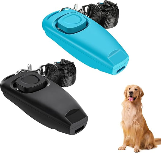 2-in-1 Dog Training Clicker Whistle for Training and Recall, Pet Training Accessories for Puppy, Cats, Horses & Small Animals - 2 Pack with Lanyard, Reward and Train Your Pets Efficiently-PawvioPets