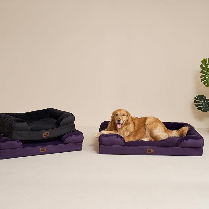 EHEYCIGA Orthopedic Dog Beds for Extra Large Dogs, Waterproof Memory Foam XL Pet Bed with Sides, Non-Slip Bottom and Egg-Crate Foam Big Dog Couch Bed with Washable Removable Cover, Purple-PawvioPets