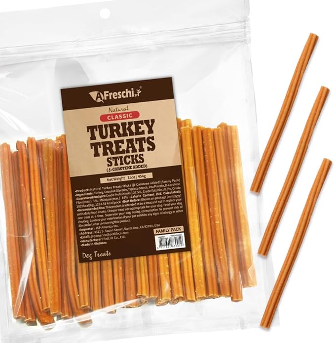 Afreschi Turkey β-Carotene Stick Dog Treats – 16 oz, USA-Sourced Trukey, All-Natural, Hypoallergenic, Low-Fat, Healthy & Easily Digestible, Puppy & Training Snack-PawvioPets