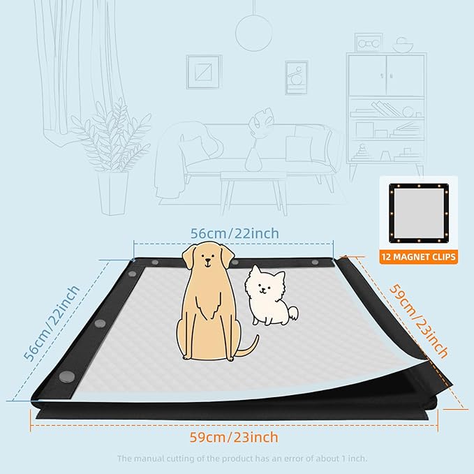 Dog Pee Pad Holder, Puppy Pad Holder, Oxford Cloth Material Soft & Durable, 12 Magnetic Clips, Fits 22" x 22" Pad, Black-PawvioPets
