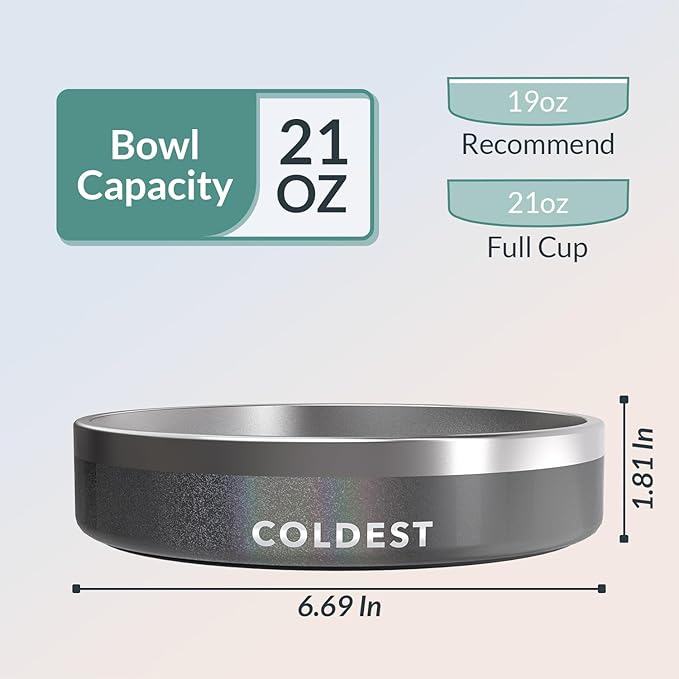 Coldest Dog Bowl - Anti Rust Metal, Non Slip, 3 Layers Insulated Stainless Steel Dog Bowls - Spill Proof & Heavy Duty - Water Bowl for Dogs, Cats & Pets, Dish Washer Safe (21 oz, Stardust Glitter)-PawvioPets