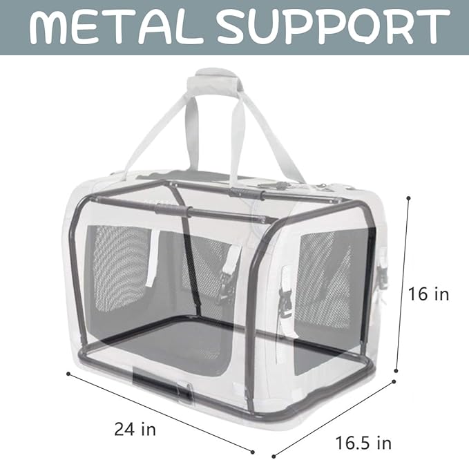 Extra Large Cat Carrier Soft Sided, Portable Small Dog Carrier for 2 Cats, 24"x16.5"x16" Car Travel Folding Comfortable Design with Bowl, Grey-PawvioPets