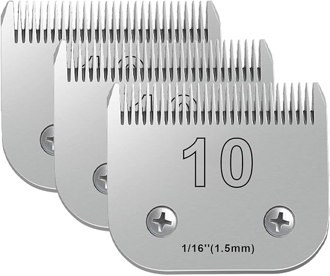 3PCS 10 Blades Dog Grooming Blades Compatible with Andis,Oster A5,Wahl km10 Dog Clippers,Size-#10, 1/16-Inch Cut Length (3pcs #10 (1.5mm))-PawvioPets