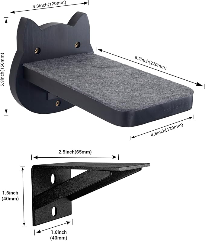 ESPETS Black Painted Solid Wood Cat Wall Climbing Steps Set of 3 - Wall Mounted Cat Floating Furniture Shelves and Perches, Sturdy Climber Stairs Ladders - Holds up 30lbs-PawvioPets