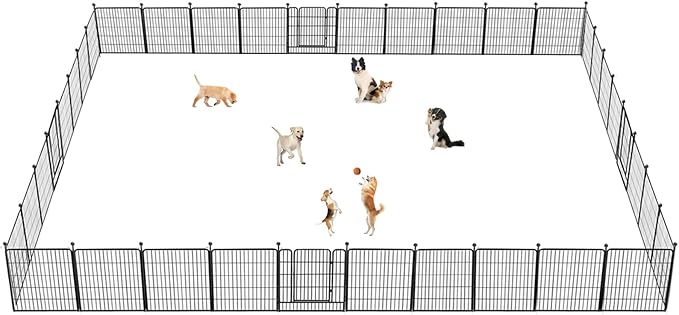 Dog Playpen 32 inch 30 Panels Indoor Outdoor Dog Pen for Medium/Small Dogs Heavy Duty Metal Dog Fence Outdoor for Yard, Puppy Playpen with Door Portable Pet Fence for RV Camping Yard-PawvioPets