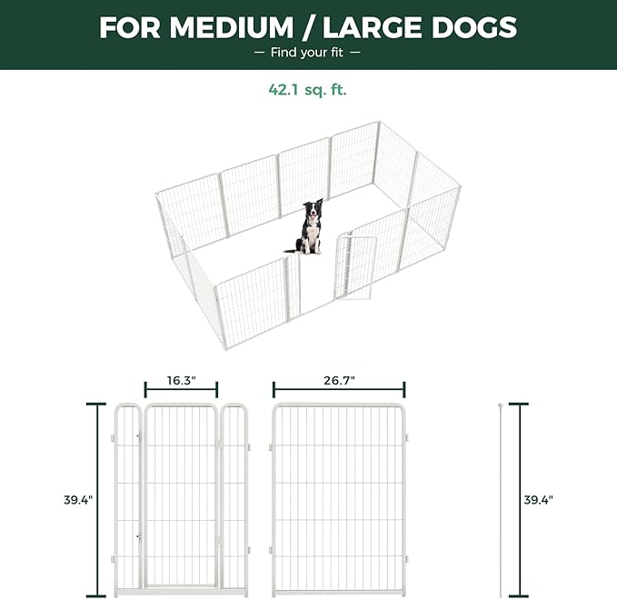 FXW Homeplus Unleashed Indoor Dog Playpen - Stress-Free and Safe Play, Heavy Duty 40 Inch 12 Wire Panels Dog Pen for Medium and Large Dogs, White│Patented-PawvioPets