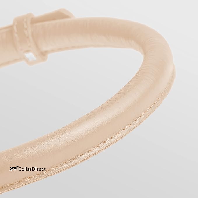 CollarDirect Rolled Leather Dog Collar, Soft Padded Round Puppy Collar, Handmade Genuine Leather Collar Dog Small Large Cat Collars 13 Colors (13-16 Inch, Beige Textured)-PawvioPets