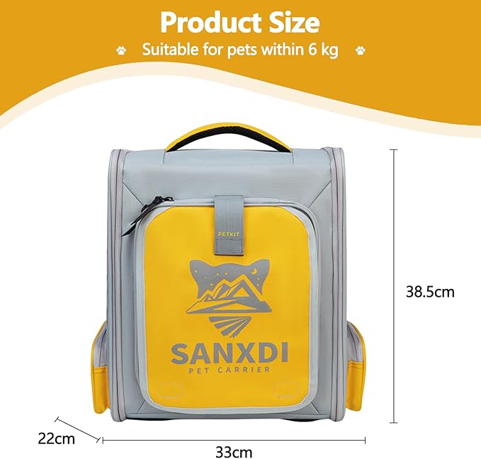 Expandable Pet Backpack, Cat Backpack with Breathable Mesh, Collapsible Soft Cat Travel Bag for Outdoor Hiking, Large Space Dog Backpack(Yellow)-PawvioPets