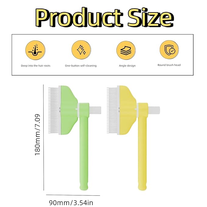 360° Press and Rotate Flea Comb for Cats and Dogs - Self-Cleaning Pet Hair Removal Tool with Release Button & Long-Short Stainless Steel Teeth for Shedding (Green)-PawvioPets