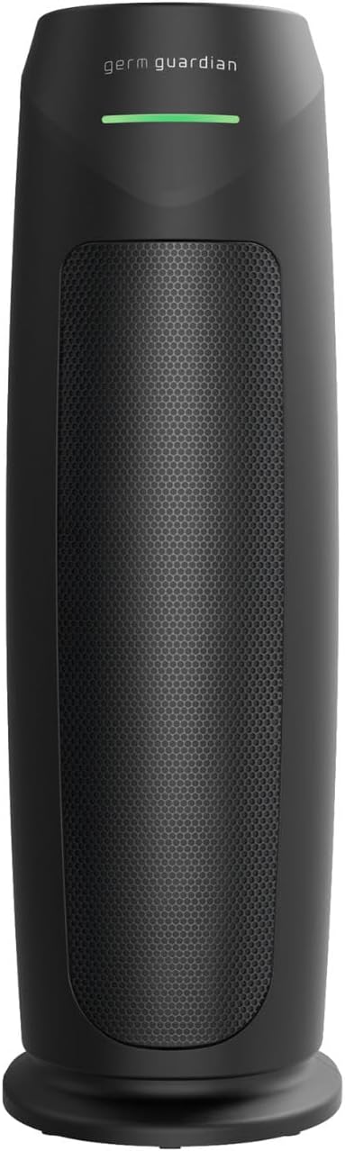 GermGuardian HEPA Air Purifier for Home, Large Rooms Up To 743 Sq. Ft. with HEPA PURE Air Filter, Air Quality Monitor & UV-C Light, AC4880B, 22" Tower, Black-PawvioPets