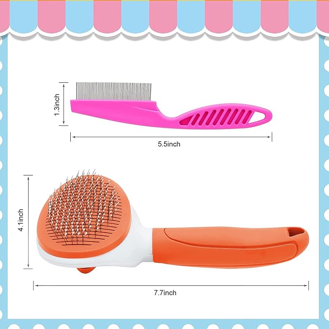 Cat Brushes for Indoor Cats, Dog Brush for Shedding with Metal Cat Comb, Self Cleaning Pet Hair Brush with Release Button for Grooming Kitten(Orange)-PawvioPets