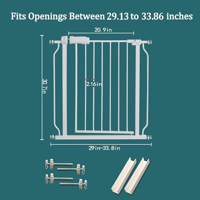 ALLAIBB Extra Wide Pressure Mounted Baby Gate Walk Through Child Kids Safety Toddler Tension White Long Large Pet Dog Gates with Extension for doorways Kitchen (29.13-33.86"/74-86cm)-PawvioPets