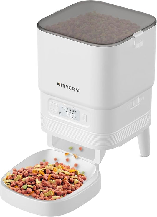 Automatic Cat Feeder - Nityers 4L Timed Cat Dry Food Dispenser, Programmable Portion Size,1-6 Meals Per Day, Dual Power Supply, Detachable Washable, Auto Pet Feeder for Cats and Small Dogs-PawvioPets