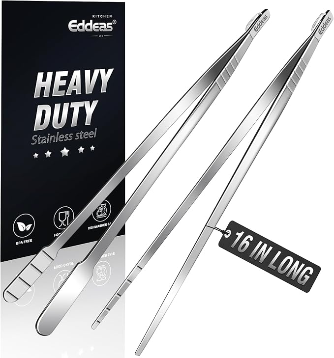 16 Inch long Kitchen Tweezers - 2 Pack large Tweezer Tongs for Cooking, Heavy Duty Stainless Steel Heat Resistant 600°F Food tweezers, Dishwasher safe-PawvioPets