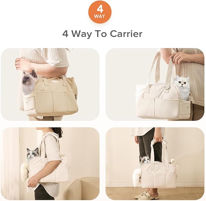 Dog Carriers for Small Dogs, Soft Sided Folding Small Dog Carrier for Dogs Medium Cats Puppies up to 13 Lbs, Washable Breathable Puppy Carrie Carrier for Outdoor Travel (Small Beige)-PawvioPets