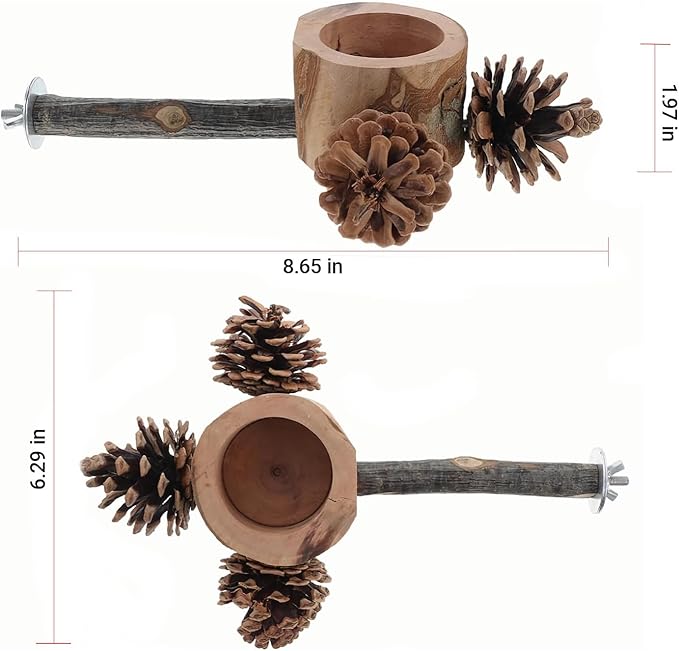 Bird Perch with Safe Bowl Wood & Pinecones - Bird Toys Chew Toys 100% Natural & Durable for Cockatiel, Conure, Budgie, Lovebird, Parakeet - Birdcage Accessory for Foraging & Oral Health-PawvioPets