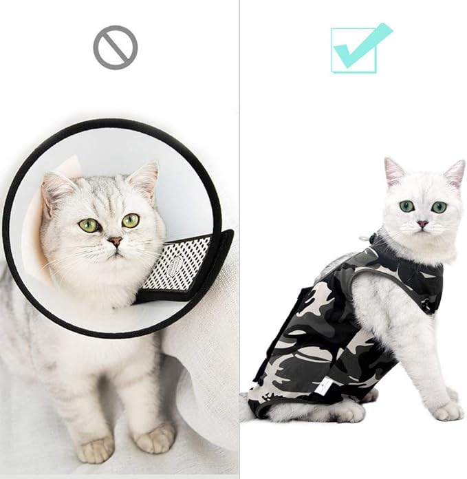 DOTON Cat Recovery Suit for Male and Female Surgical Post Surgery Soft Cone Onesie Shirt Clothes Neuter Licking Protective Diapers Outfit Cover Kitten Spay Collar(L, Camouflage)-PawvioPets